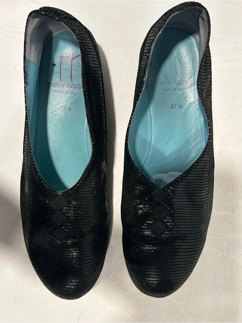 Thierry Rabotin Black Textured Lizard Embossed Sacchetto Flats 37.5 US 7.5/7